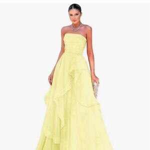 Strapless Layered Ruffles Tulle Formal Prom Dresses